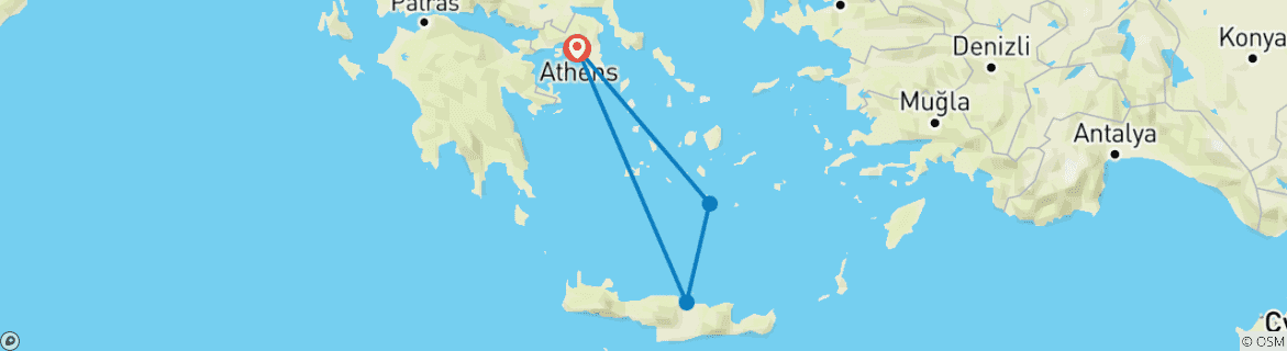 Map of 3 Day Tour to Santorini and Crete with Knossos & Sunset  to Volcano