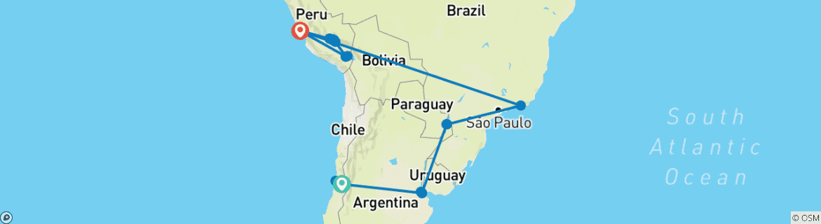 Image of a map showing the route of the tour