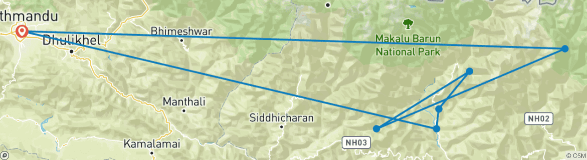 Karte mit der Reiseroute