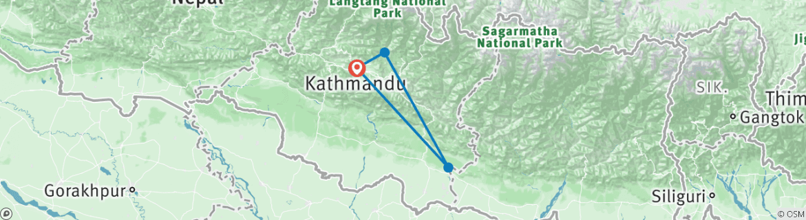 Karte von Paanch Pokhari Sindhupalchok Trekking Tour - 10 Tage, 9 Nächte