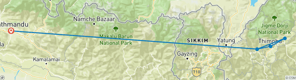 Map of Gems of Himalaya - Private Nepal & Bhutan Tour