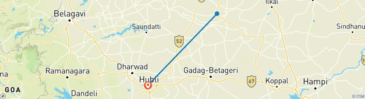 Map of Hubli to Badami, Aihole & Pattadakal Expedition