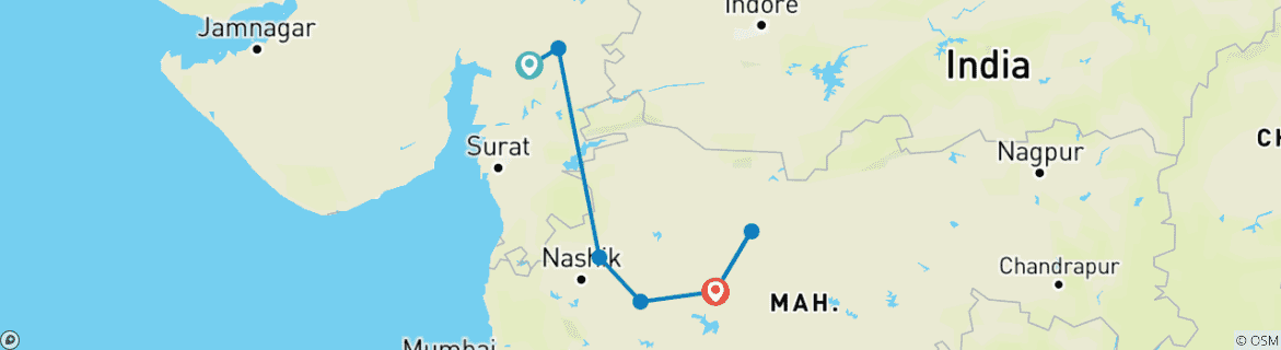 Map of Heritage Horizons: Vadodara to Aurangabad Cultural Expedition