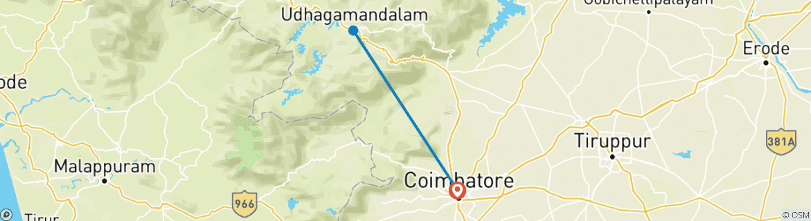 Carte du circuit Sérénité des Nilgiris : Circuit découverte d'Ooty et de Coonoor