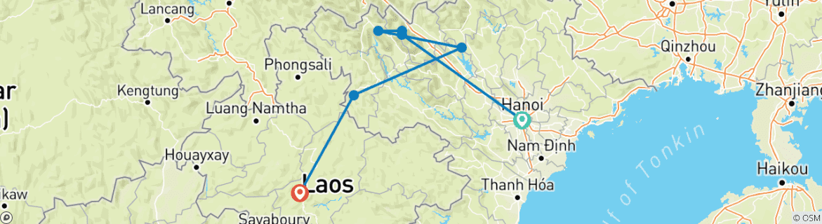 Carte du circuit CIRCUIT À VÉLO DE 14 JOURS AU LAOS ET AU VIETNAM