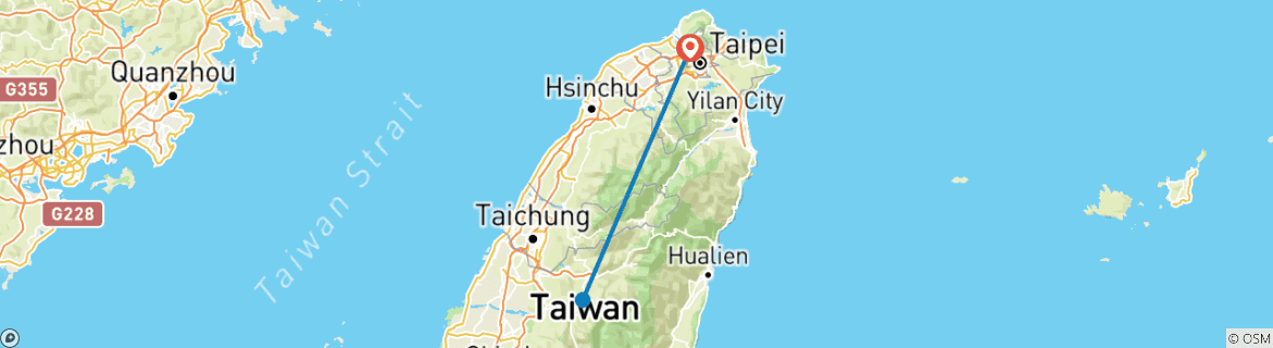 Map of 2-day Sun Moon Lake Private Tour from Taipei with Pick Up