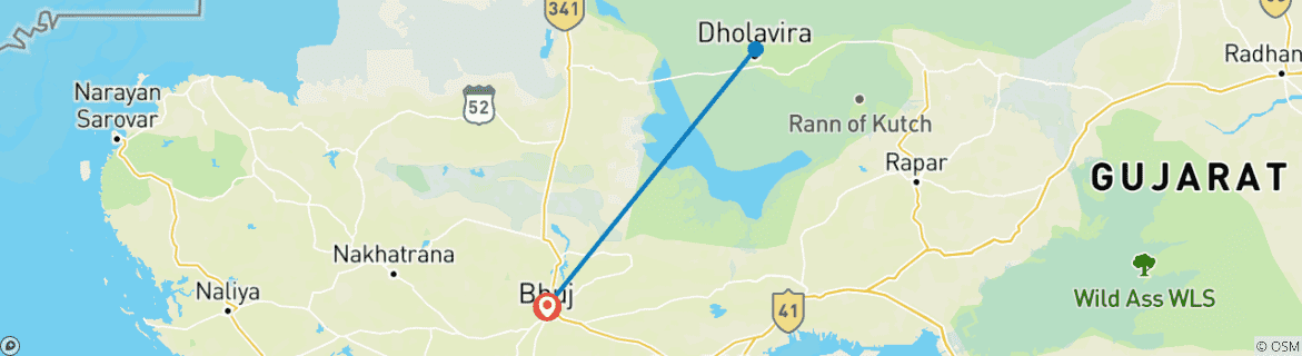 Mapa de Rapsodia del Rann: un circuito de Bhuj al desierto blanco de sal