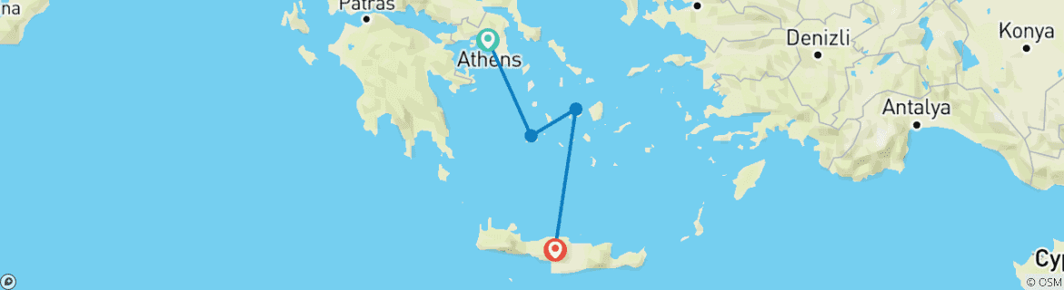 Image of a map showing the route of the tour