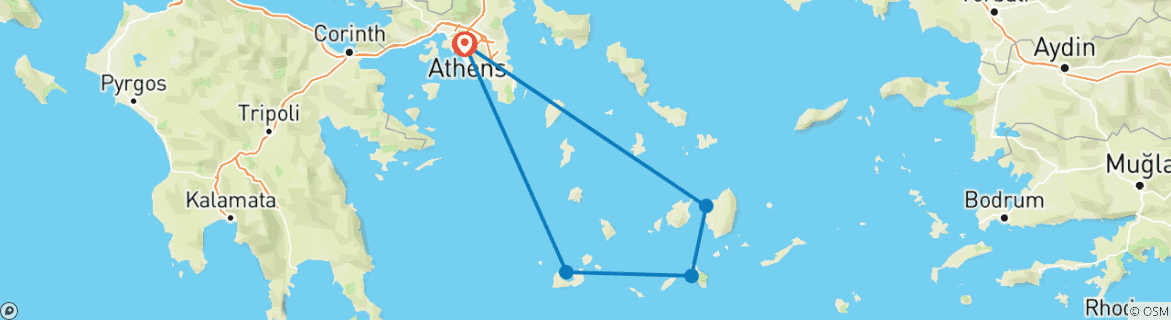 Map of 12 Day Tour of Milos, Ios & Naxos: Explore the Greek Islands from Athens