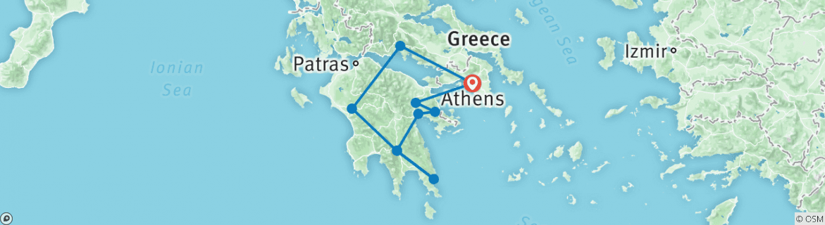 Carte du circuit Circuit spécial de 5 jours dans le Péloponnèse, Sparte, Mystras, grottes de Diros, Argolis, Delphes