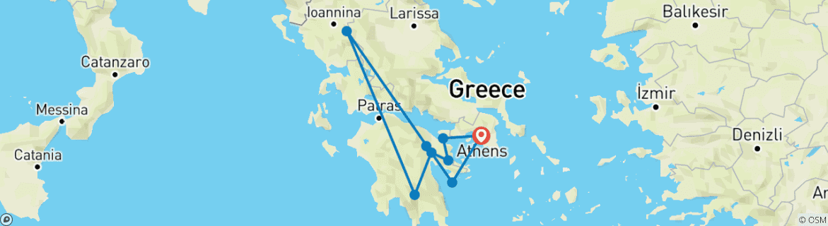 Carte du circuit Itinéraire de 5 jours en Grèce pour découvrir Athènes, le Péloponnèse et Spetses