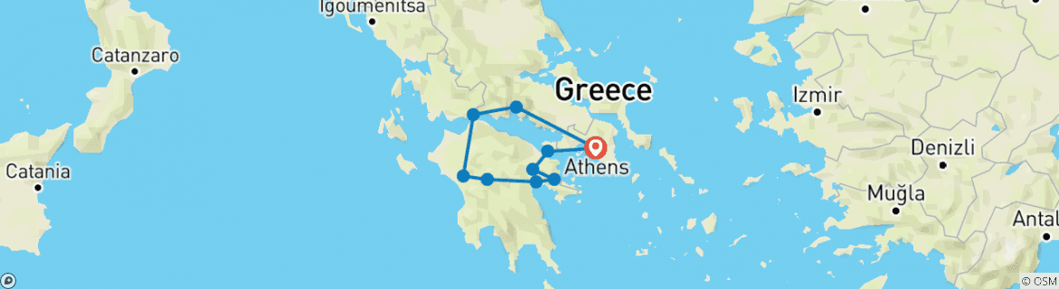 Carte du circuit Circuit privé de 5 jours dans le Péloponnèse : Argolis, Dimitsana, Olympie et Delphes