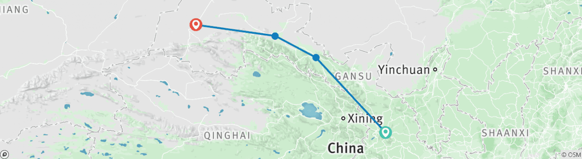 Map of China Silk Road Hexi Corridor Explore: Lanzhou, Zhangye, Jiayuguan to Dunhuang 7D