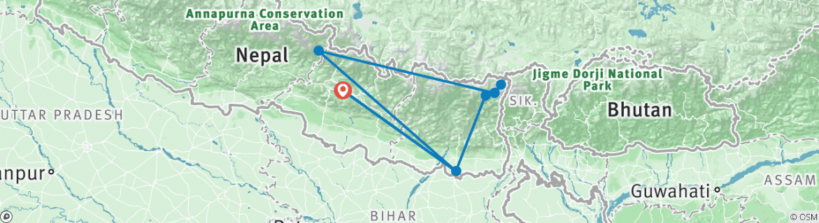 Map of Kanchenjunga Treks - 28 Days