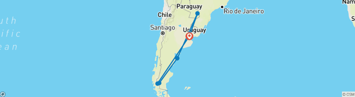 Map of 10-Day Argentina, Iguazu & Patagonia Tour From Buenos Aires