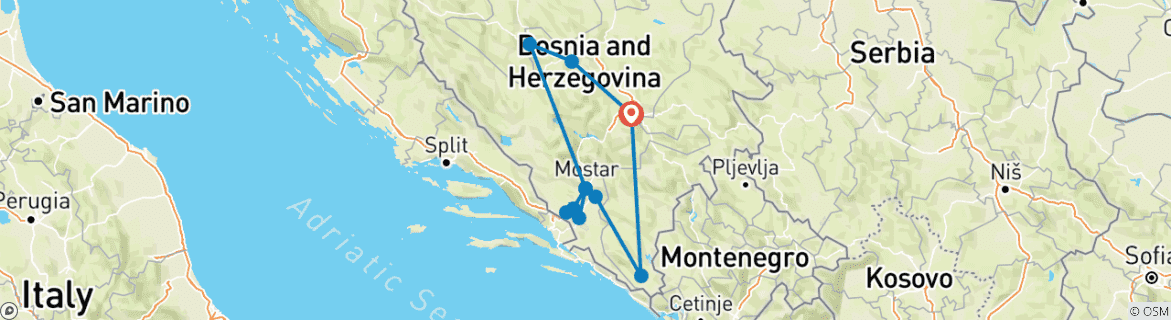 Map of Gorgeous tour in Bosnia and Herzegovina: UNESCO sites and other top destinations on a 8-days tour from Sarajevo