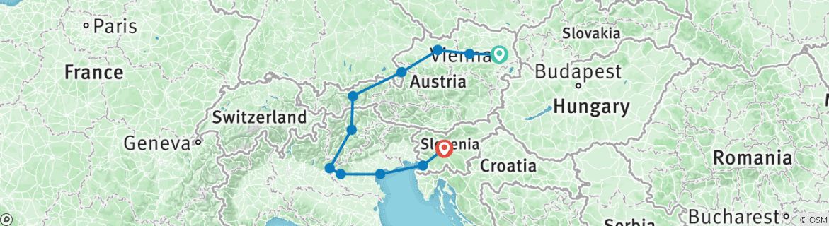 Map of Austria, Italy & Slovenia