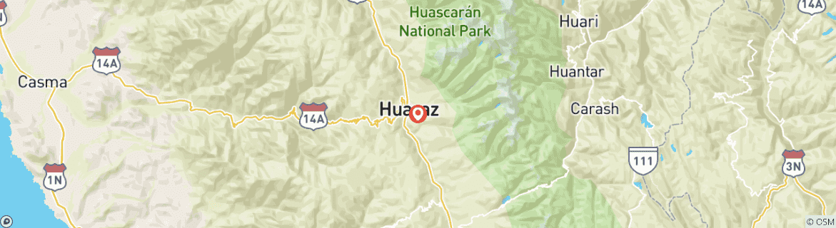 Map of 4 days Traditional Huaraz & Llanganuco lagoon