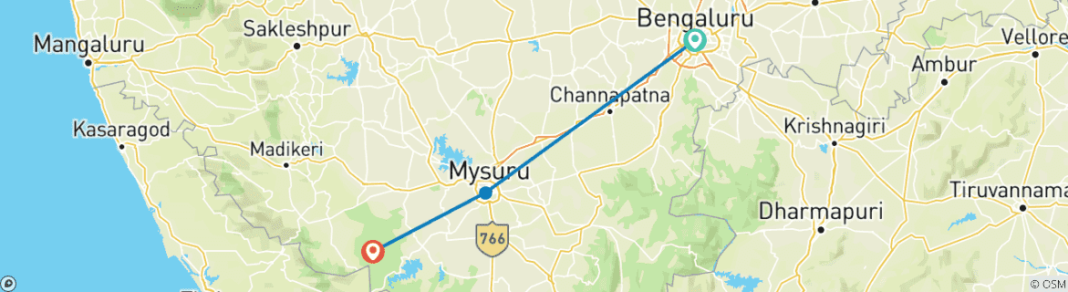 Map of Royal Retreat and Jungle Safari: Bangalore to Mysore & Nagarhole Expedition