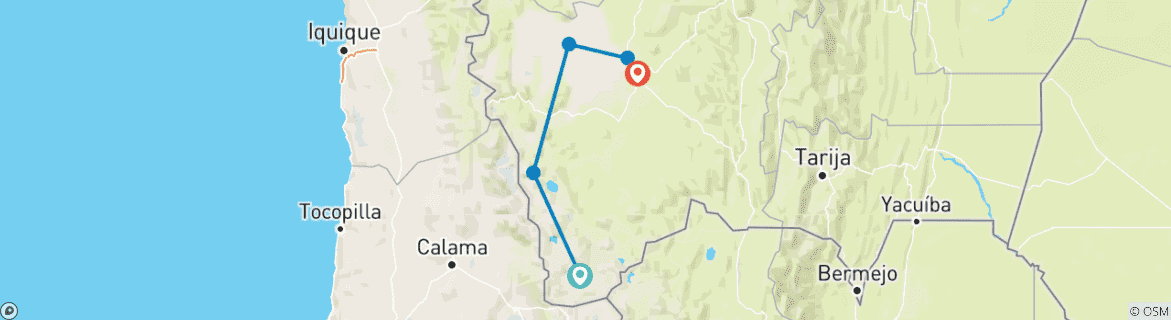 Map of Bolivia: Hito, Cajón & Uyuni - 4 days