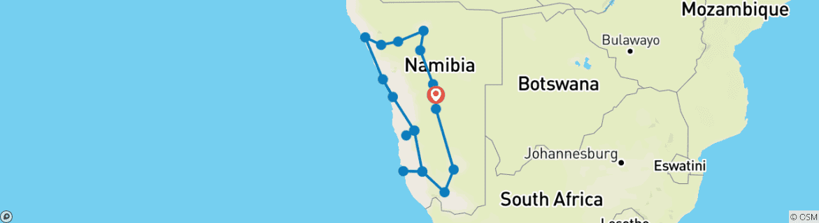 Carte du circuit 12 jours en Namibie