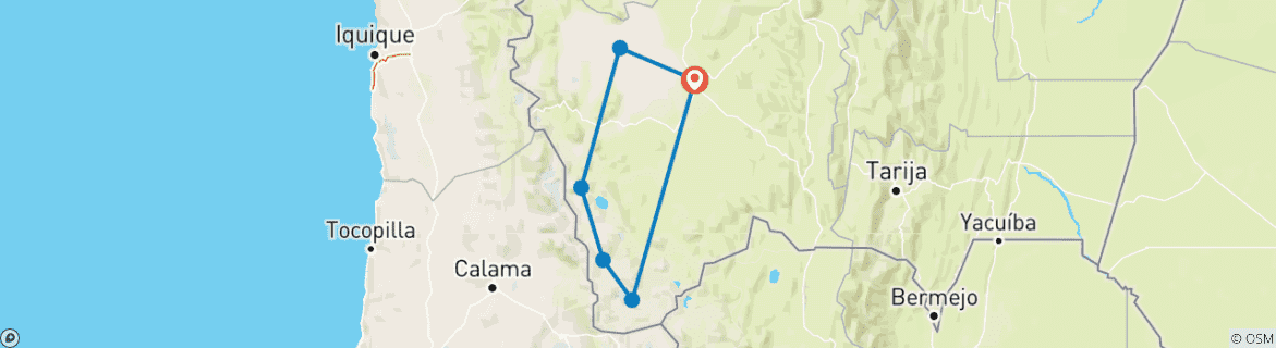 Map of Bolivia: Uyuni - 5 days