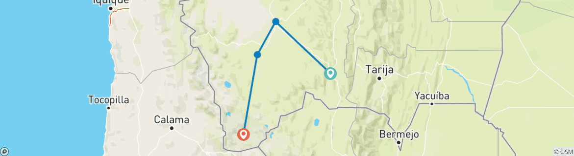 Map of Bolivia : La Quiaca & Hito Cajón - 4 days