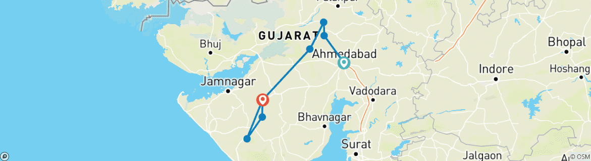 Map of Ahmedabad, Rann of Kutch, and Rajkot Expedition