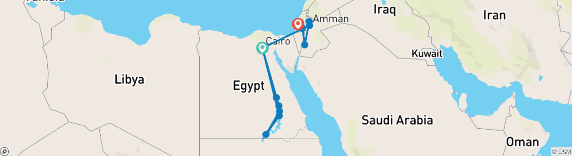 Kaart van Privéreis door Egypte, Jordanië & Israël – 2 weken