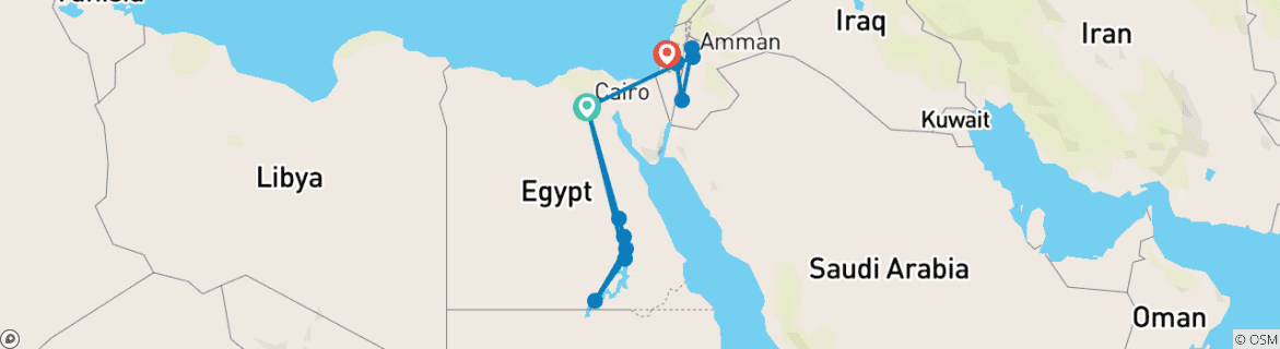 Karte von Ägypten, Jordanien & Israel Privatreise 2 Wochen
