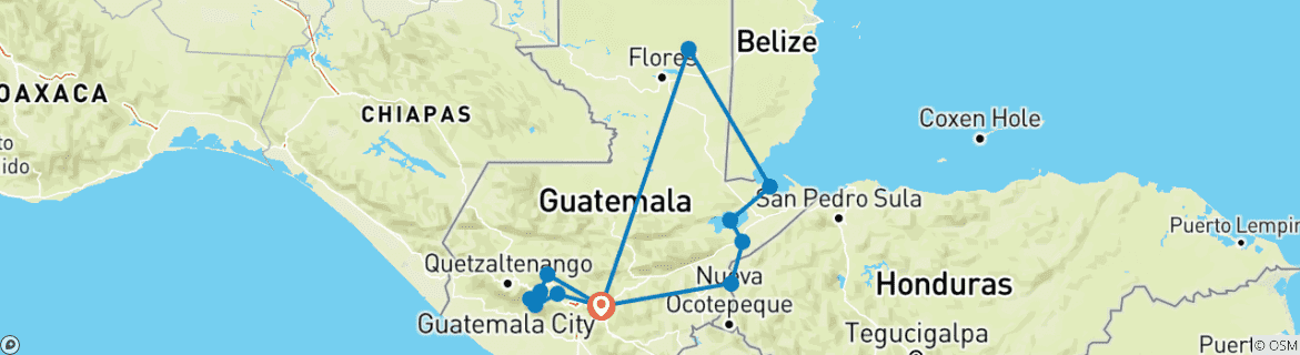 Map of Guatemala: Copan Rio Dulce Plateau - 10 days