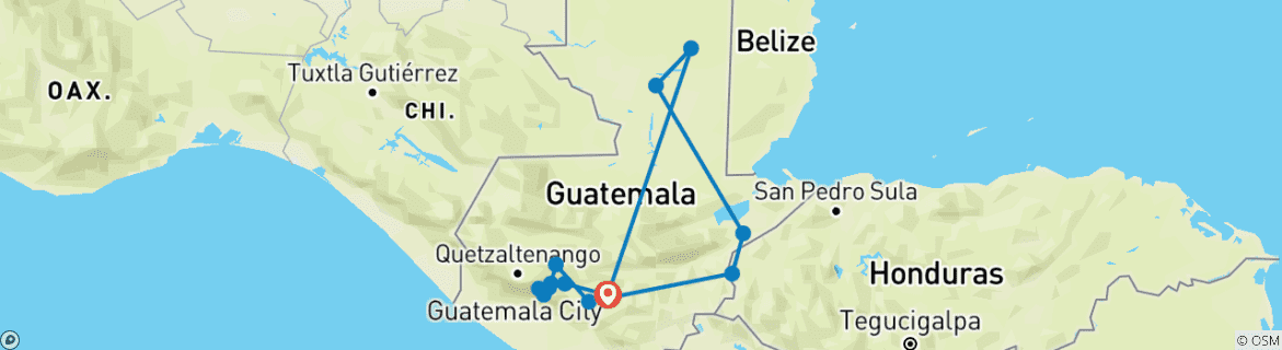 Carte du circuit Guatemala : 13 B'Aktun, les sites sacrés mayas - 12 jours