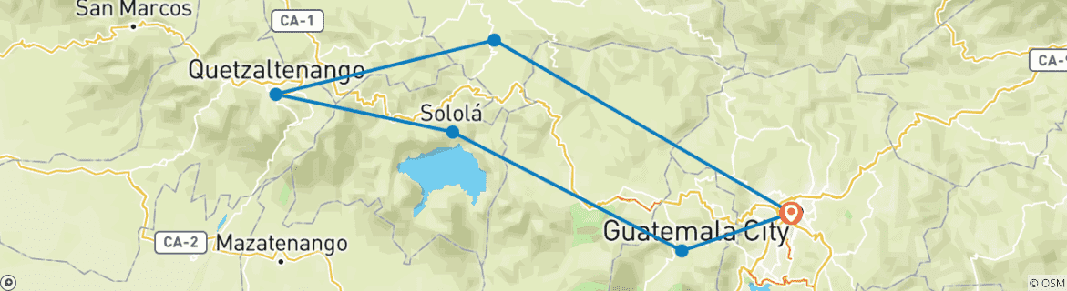 Map of Guatemala: Mayan Highway & Harley Davidson  - 7 days