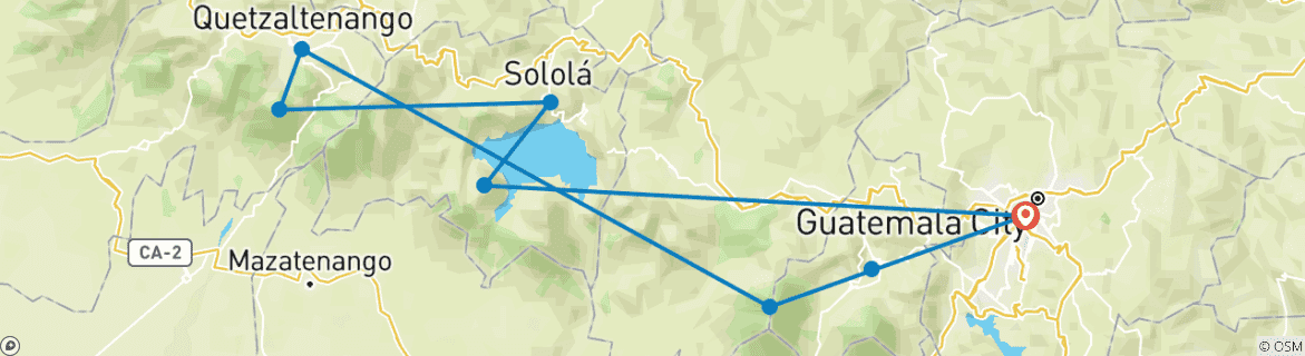 Map of Majestic Volcanoes of Guatemala -  9 days