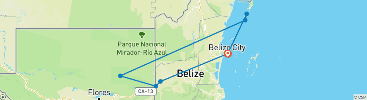 Mapa de Increíble Belice - 8 días