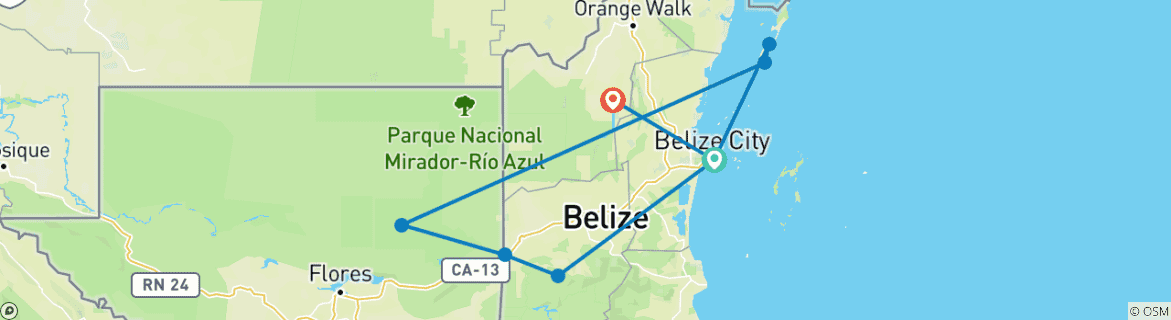 Carte du circuit Incroyable Belize - 8 jours