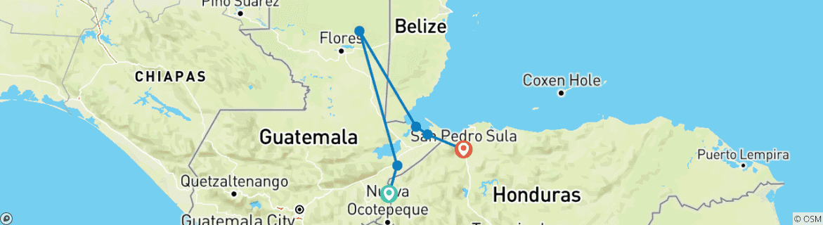 Map of Honduras & Guatemala: The Three Mayan Empires - 4 days