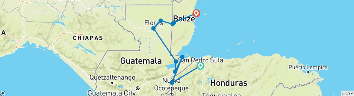 Carte du circuit Circuit Maya : Honduras - Guatemala - Belice, visite de 3 sites du patrimoine mondial - 8 jours