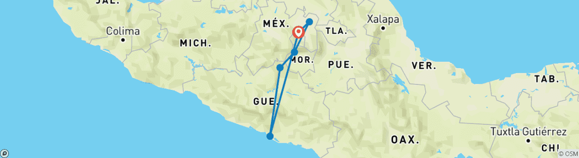 Map of Mexico City - Taxco - Acapulco - 8 days