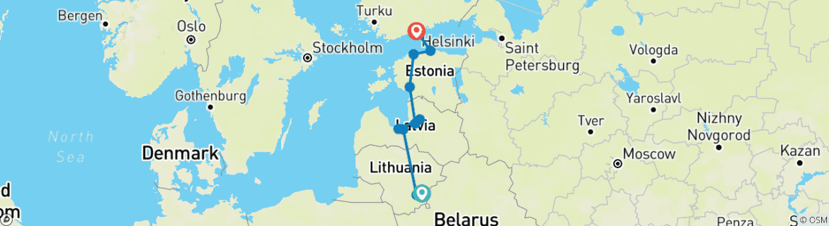 Carte du circuit Voyage dans les capitales de Lituanie, Lettonie, Estonie et Finlande - 10 jours