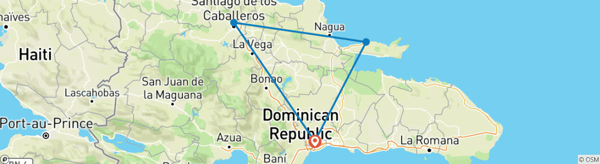 Karte von Dominikanische Republik: Santo Domingo, Santiago de los Caballeros & Las Terrenas - 6 Tage