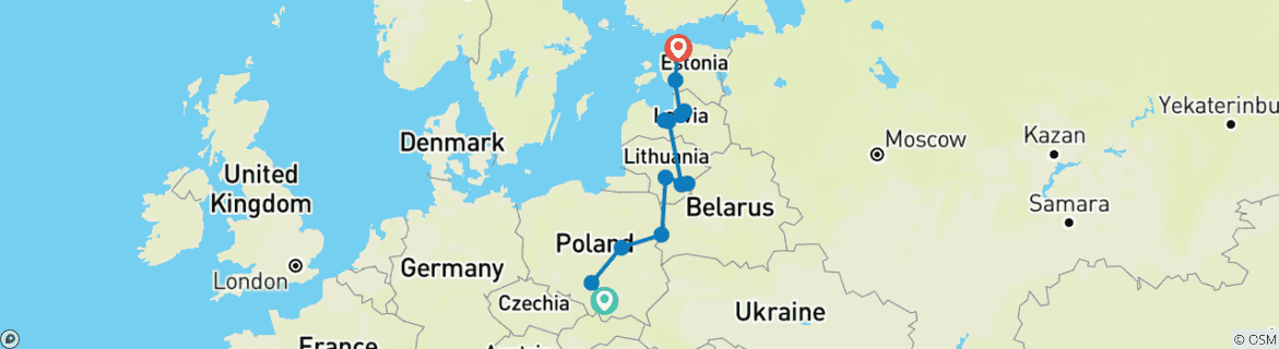 Carte du circuit Les points forts de la Pologne et de la Baltique - 13 jours