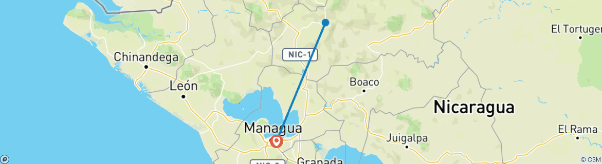 Map of Nicaragua: Managua & Matagalpa - 5 days