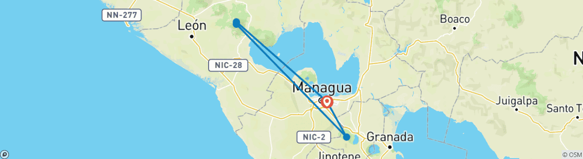 Map of Nicaragua: Managua, Cerro Negro Volcano, El Hoyo Volcano & Masaya Volcano National Park - 6 days