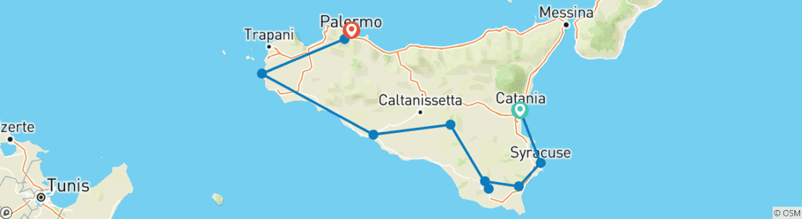 Carte du circuit Secrets siciliens - Tour de Sicile 6 jours