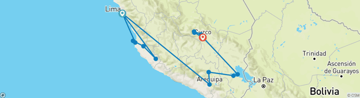 Foto van een kaart met de route van de rondreis