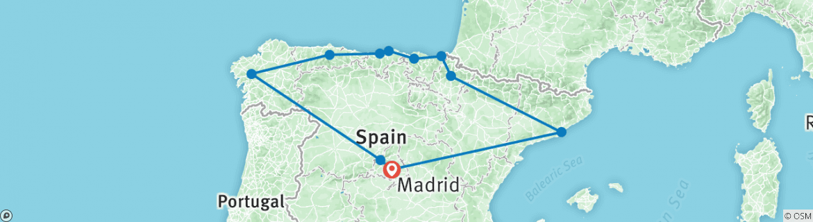 Map of Northern Spain (Small Groups, End Madrid, 11 Days)