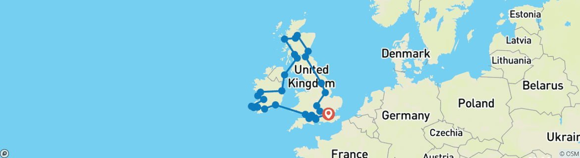 Carte du circuit La Grande- Bretagne et l'Irlande romantiques - classique, 18 jours