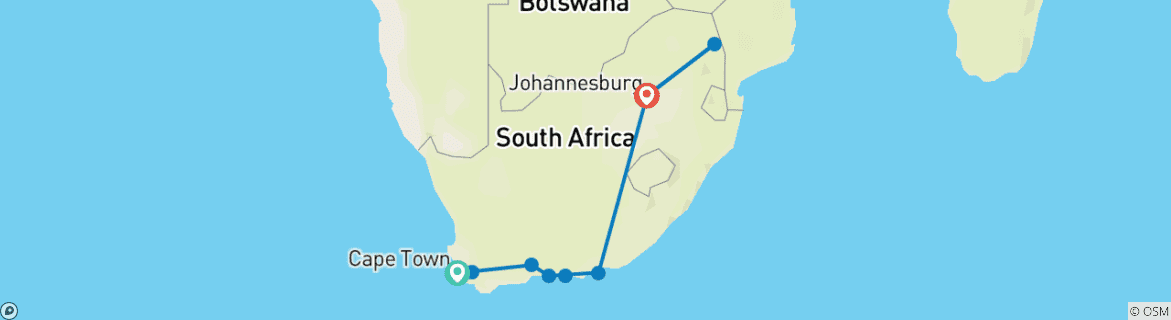 Kaart van Privé-vakantie op maat in Zuid-Afrika - vertrekt dagelijks - 2 weken