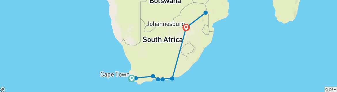 Map of Tailor-Made 2-Week Private South Africa Vacation, Daily Departure